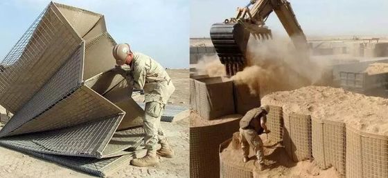 Gorąco pogalwanizowany prostokąt spawany Hesco bariera ściana z brązowej / zielonej tkaniny koloru